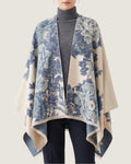 poncho-cape-femme-motif-floral-vintage-bleu