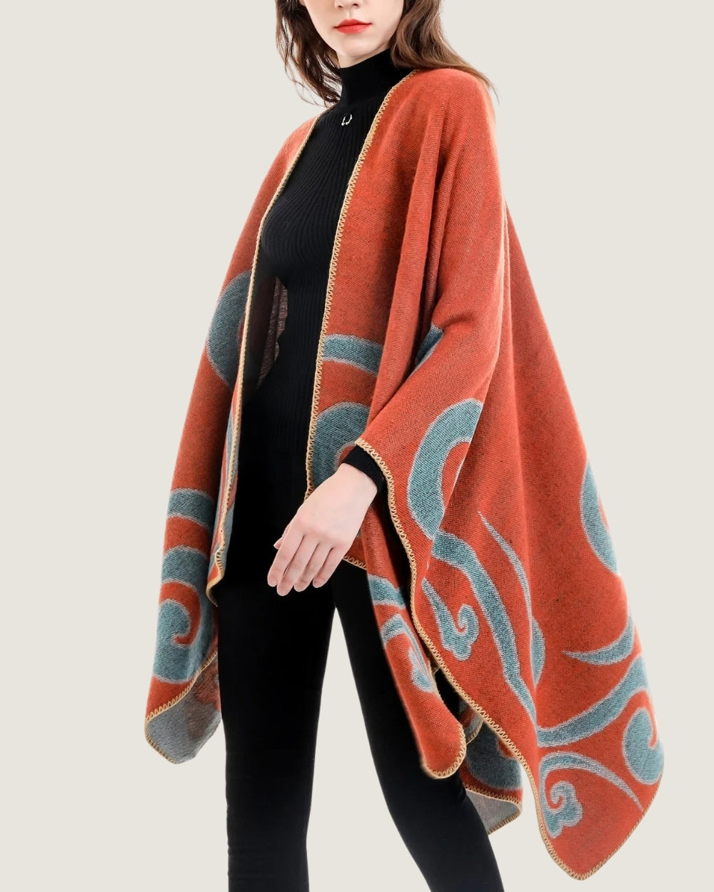 poncho-cape-femme-motif-spirales-orange-side