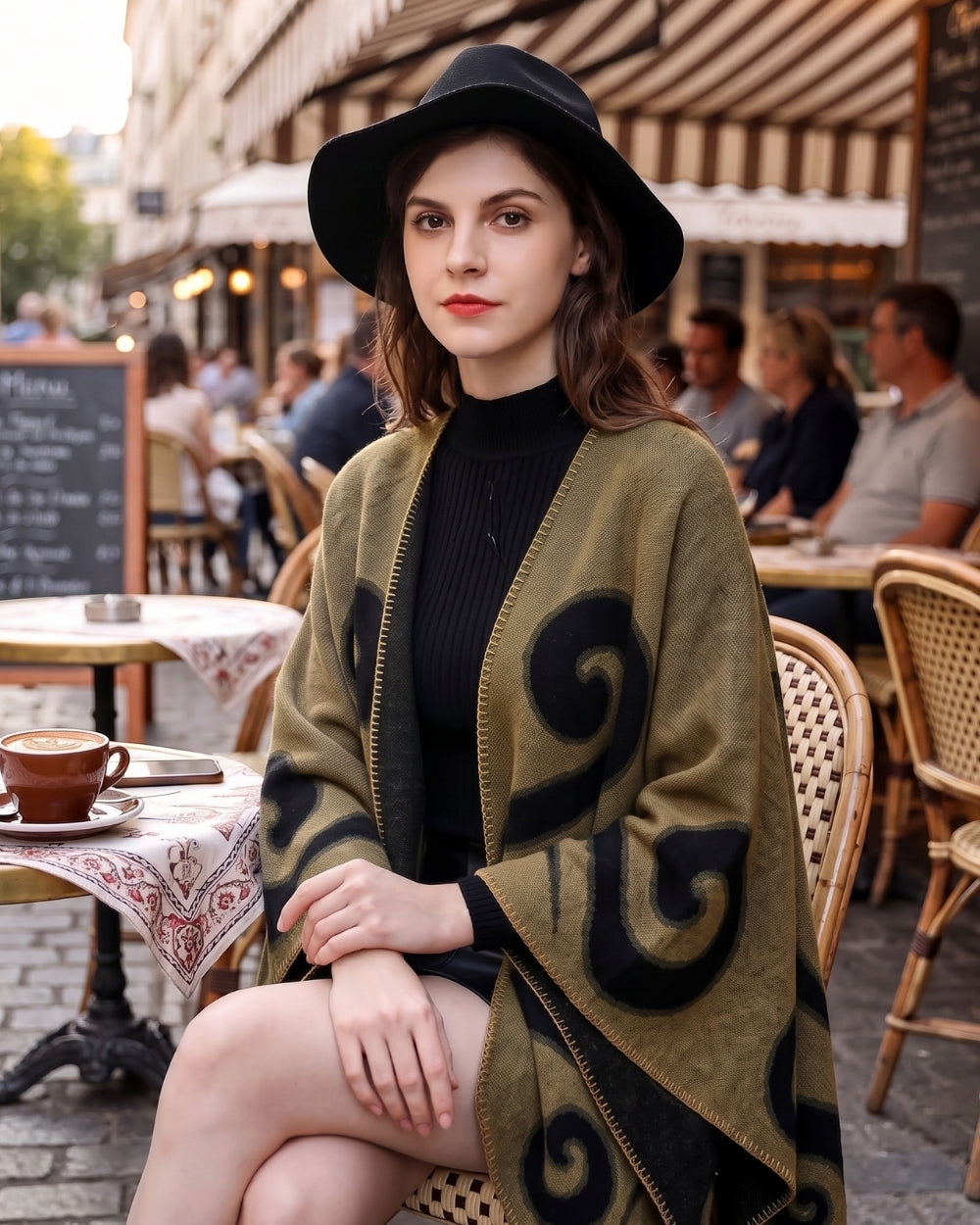 poncho-cape-femme-motif-spirales-situation-assis