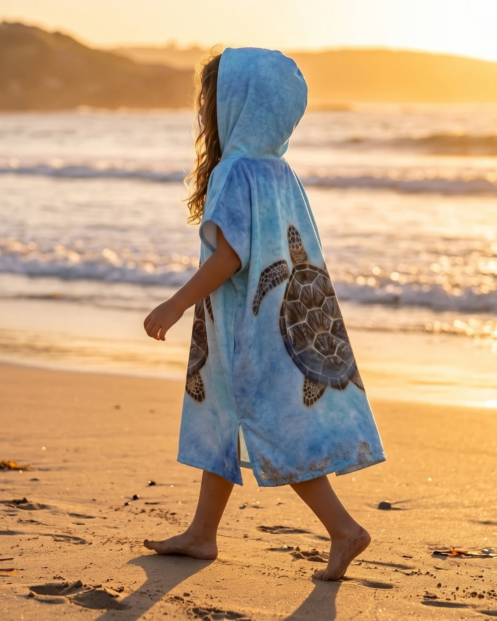 poncho-de-bain-enfant-en-microfibre-a-capuche-tortue-de-mer-situation-dos
