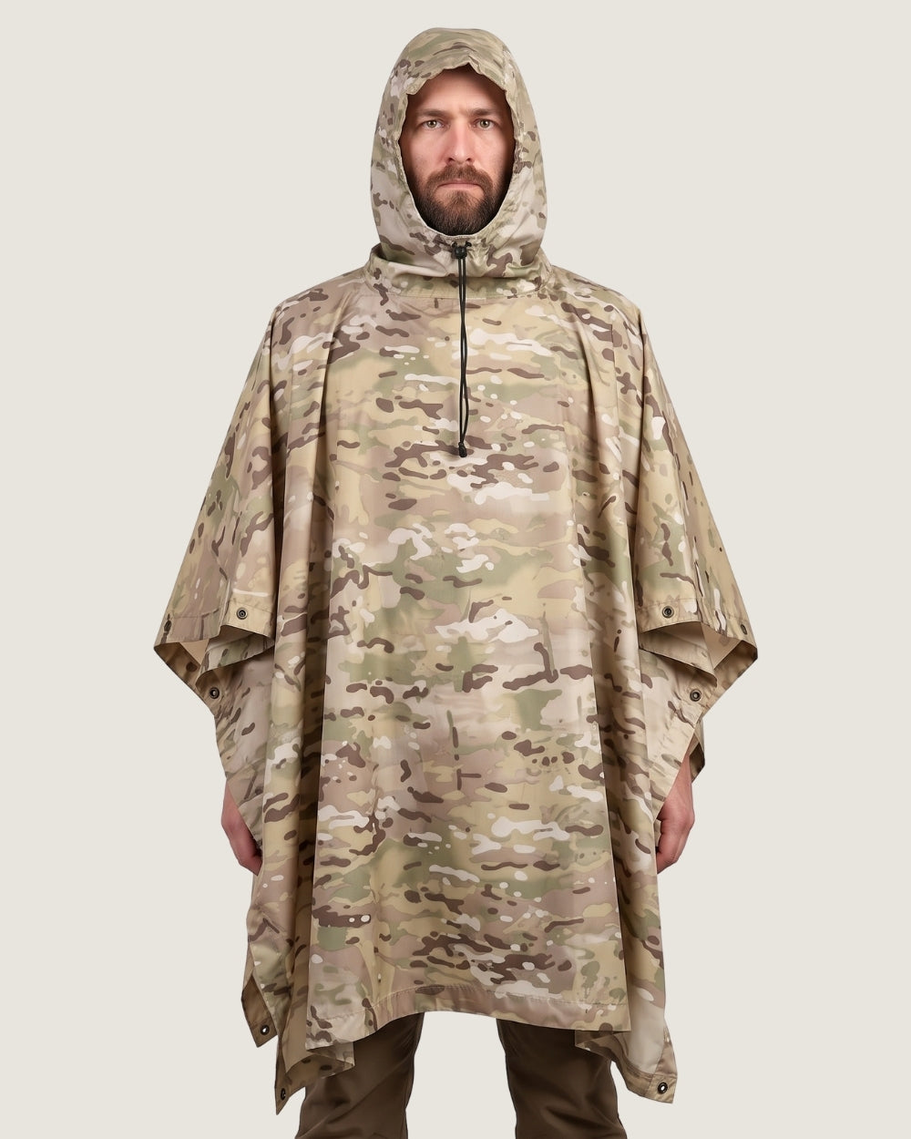 poncho-de-pluie-capuche-impermeable-motif-camouflage-militaire-beige
