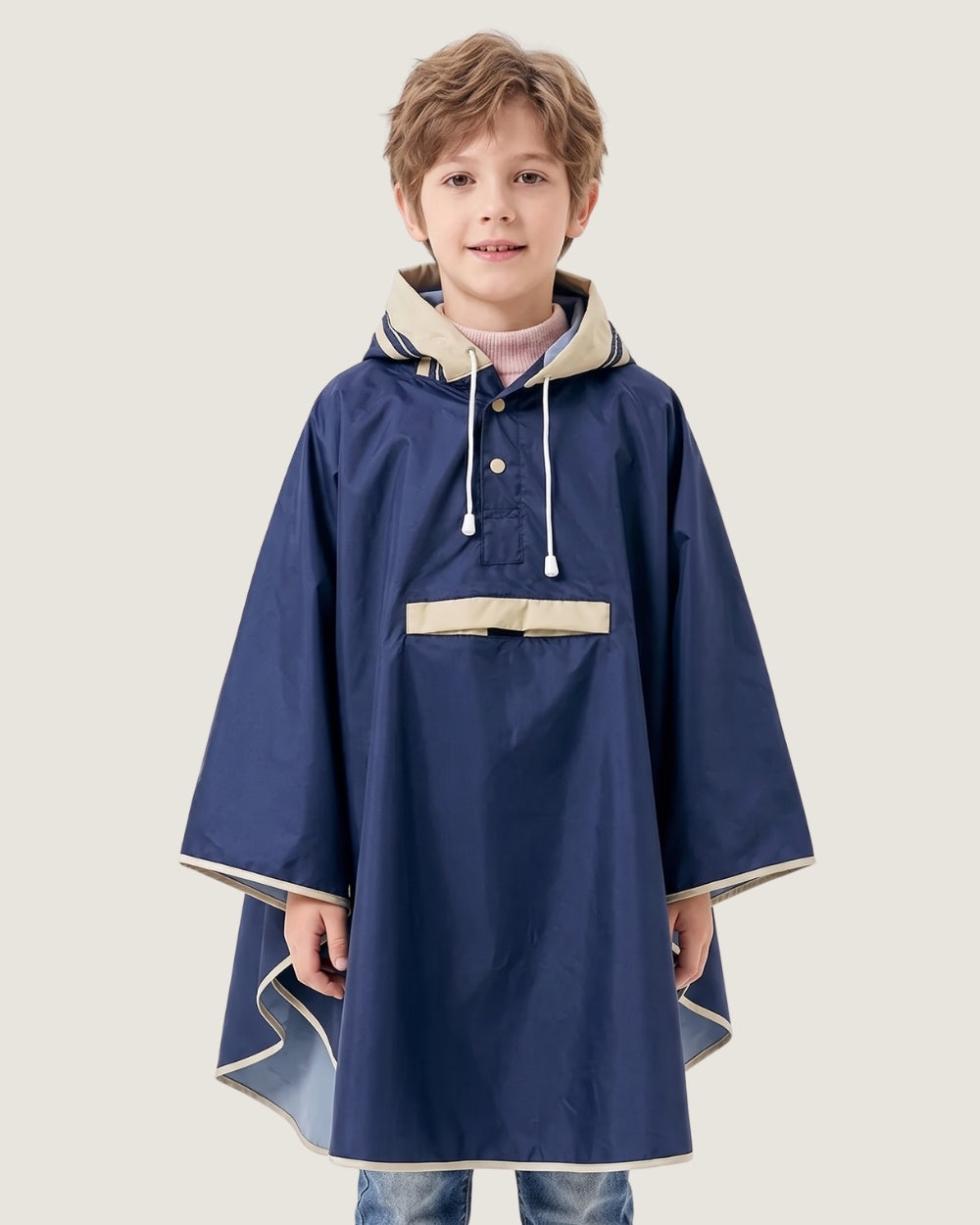 poncho-de-pluie-enfant-capuche-impermeable-beige-bleu-marine