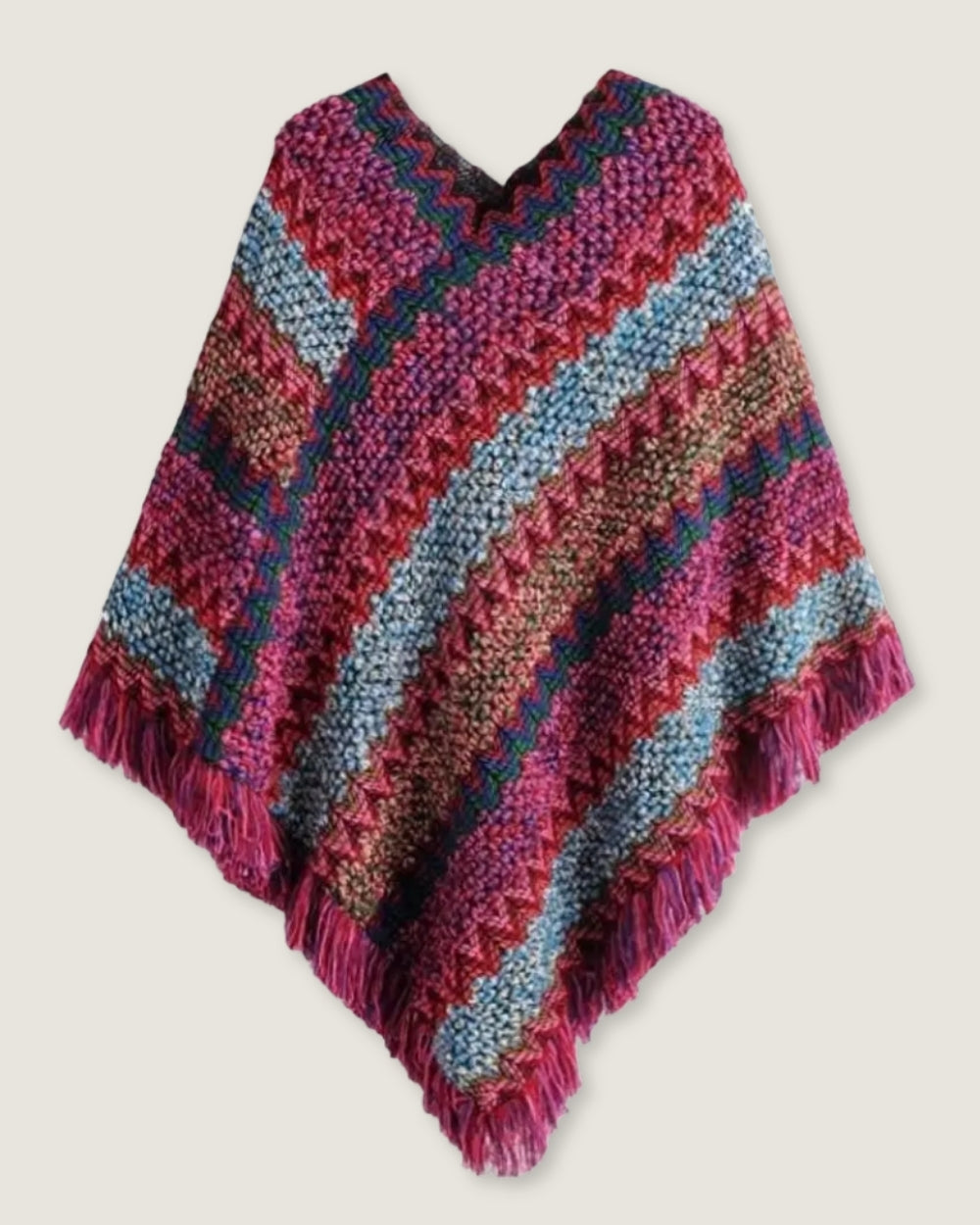 poncho-femme-chaud-franges-style-peruvien-magenta-seul