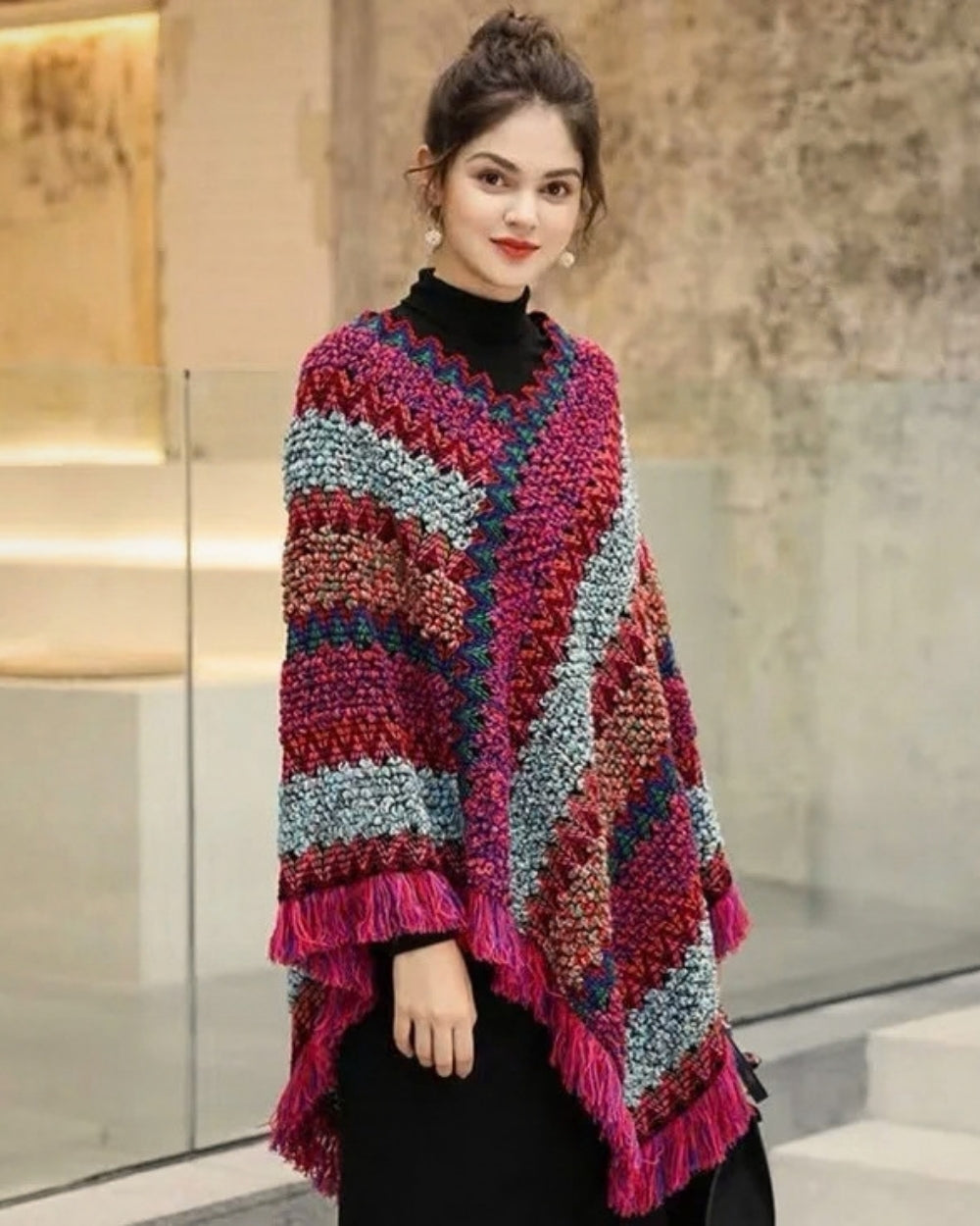 poncho-femme-chaud-franges-style-peruvien-situation-magenta
