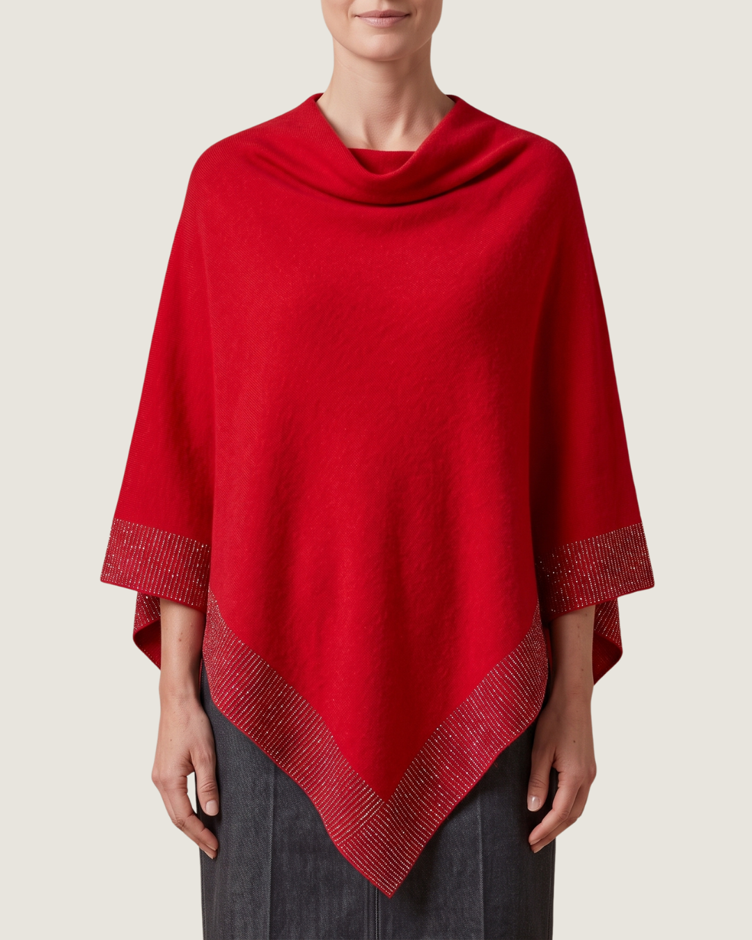 poncho-femme-chic-bordure-strass-rouge