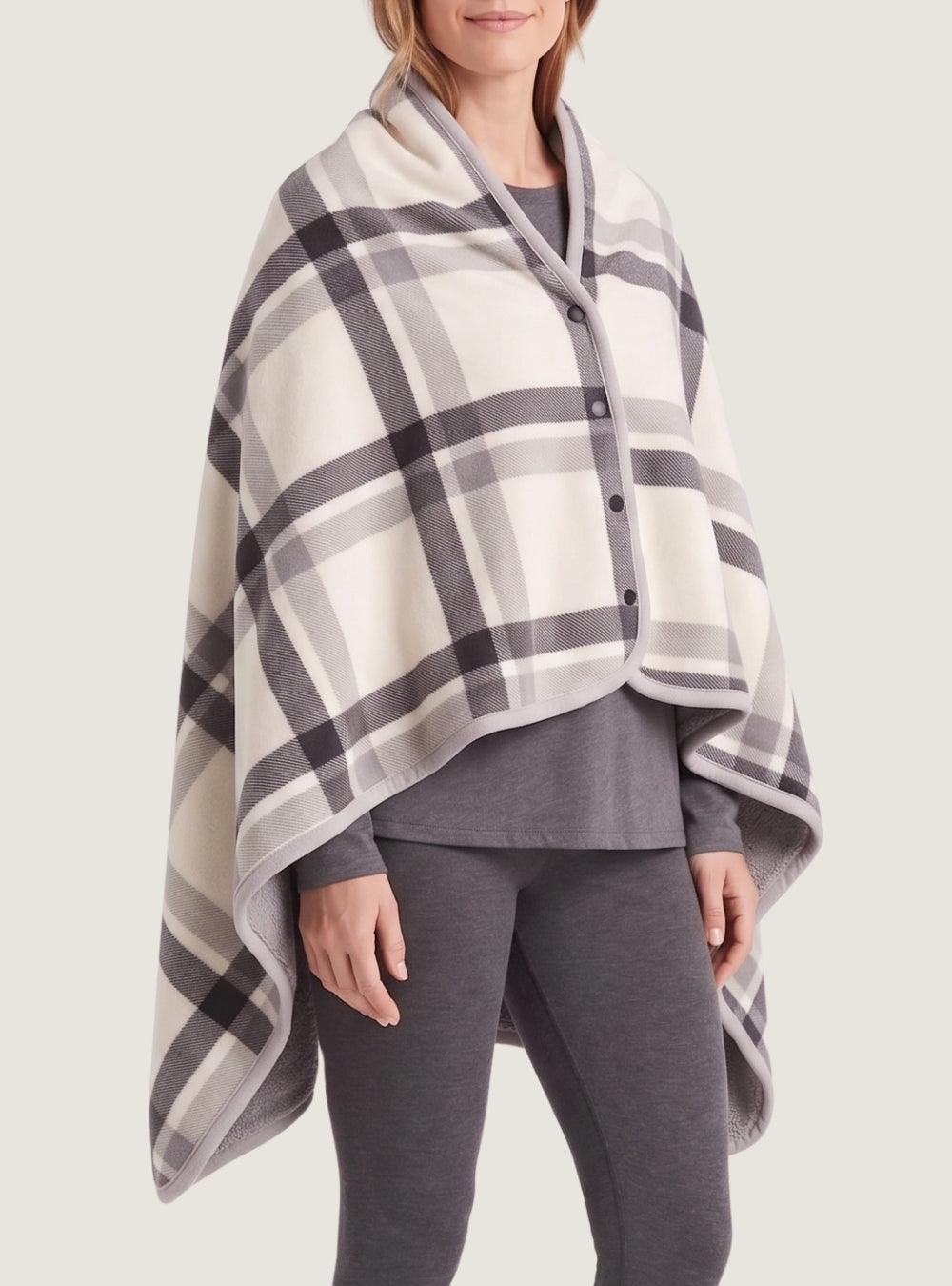 poncho-femme-plaid-tartan-polaire-blanc-profil
