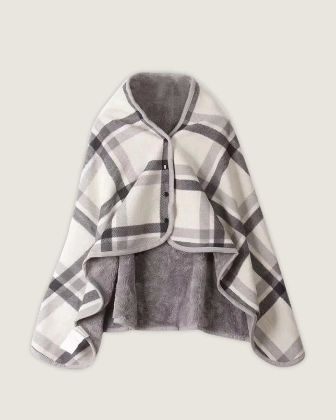 poncho-femme-plaid-tartan-polaire-gris