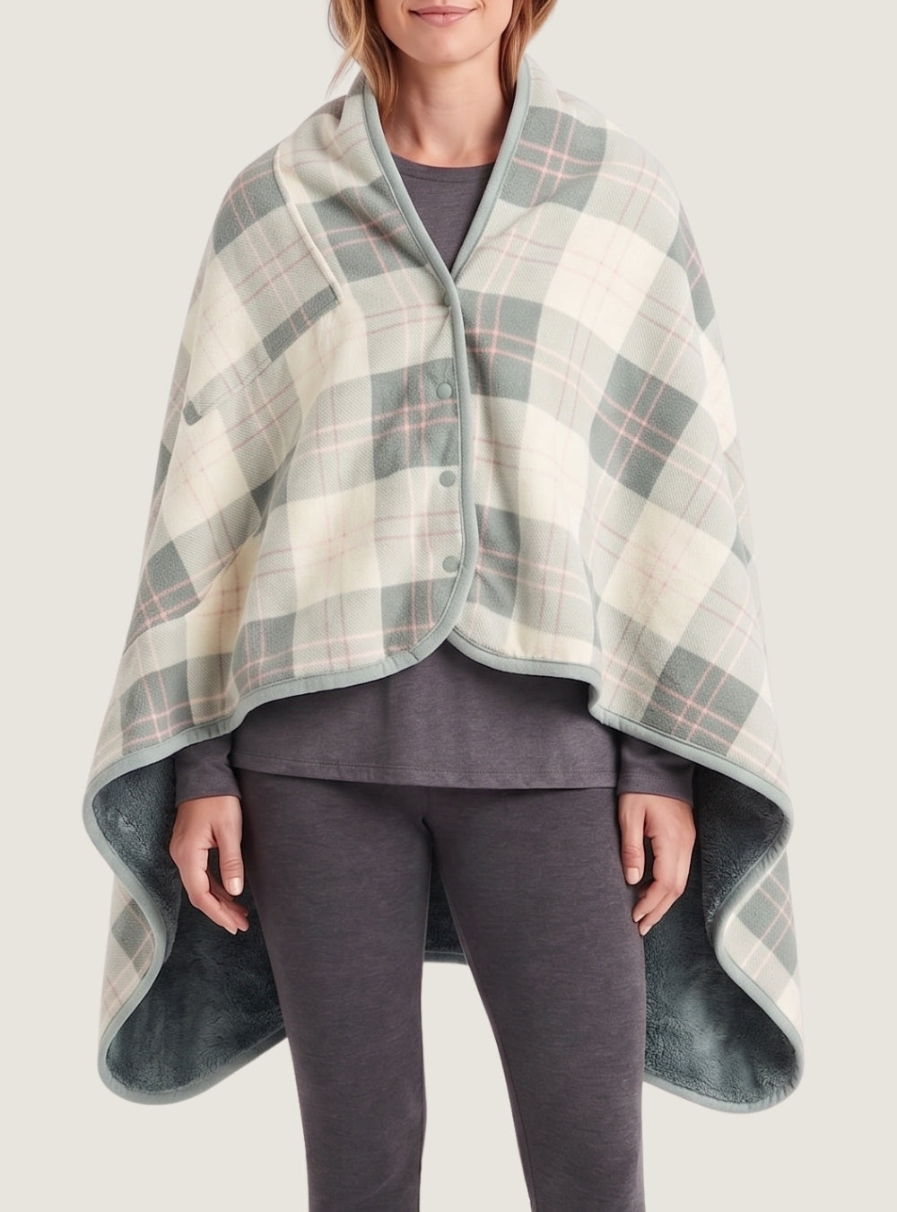 poncho-femme-plaid-tartan-polaire-vert