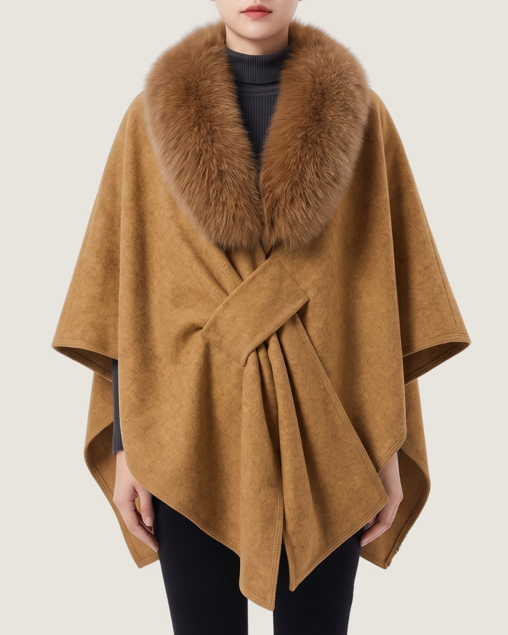 poncho-manteau-a-fourrure-femme-caramel