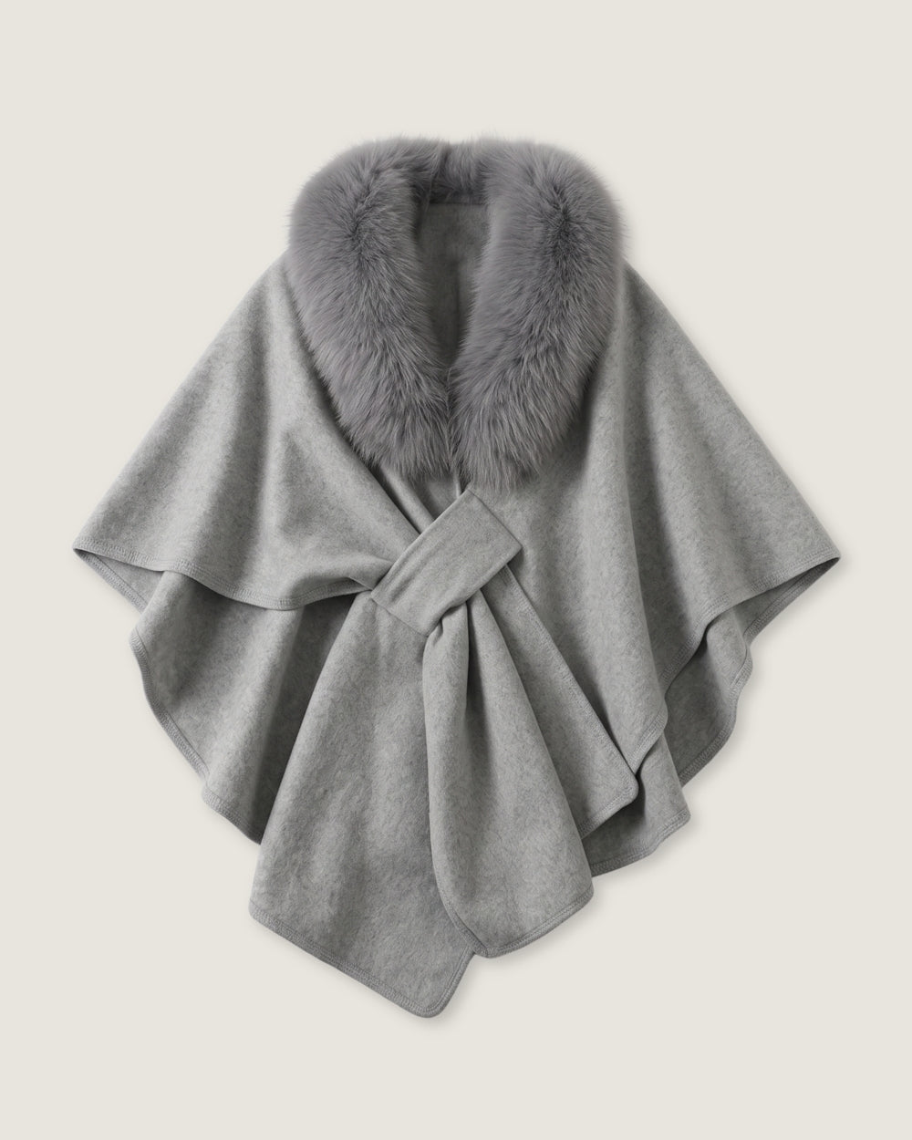 poncho-manteau-a-fourrure-femme-gris-plat