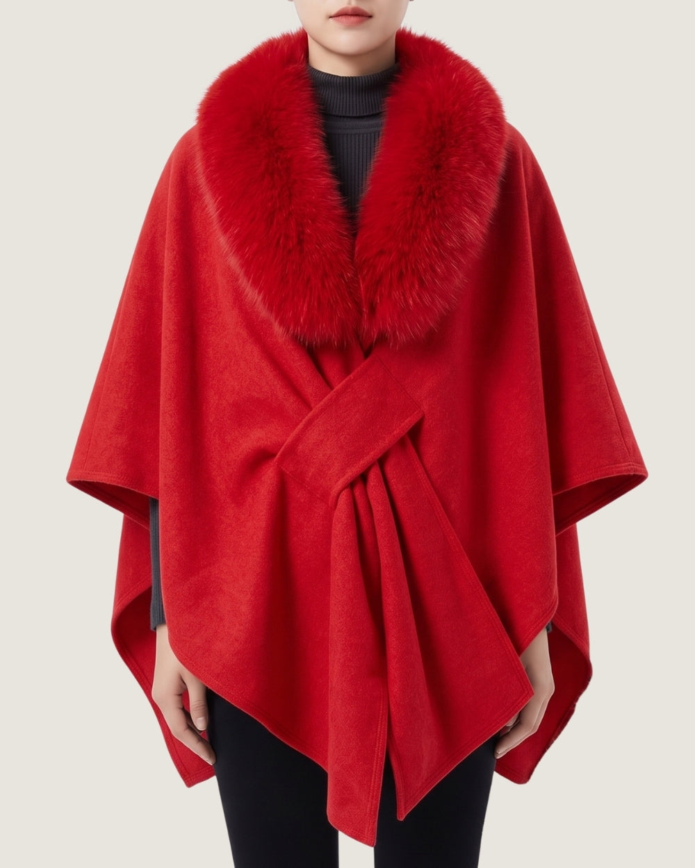 poncho-manteau-a-fourrure-femme-rouge