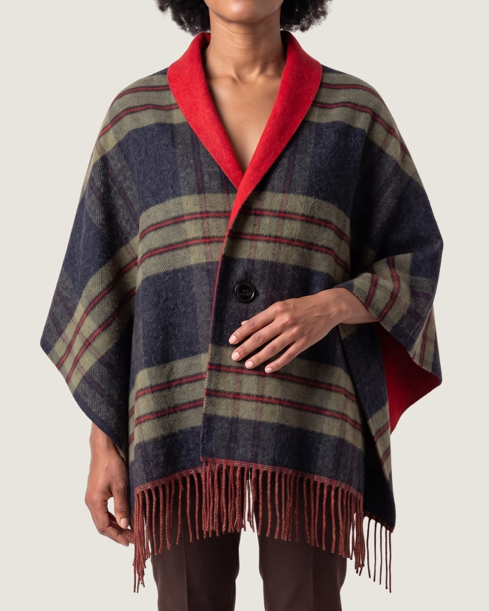 poncho-manteau-femme-franges-et-rayures-vintage-bleu-marine