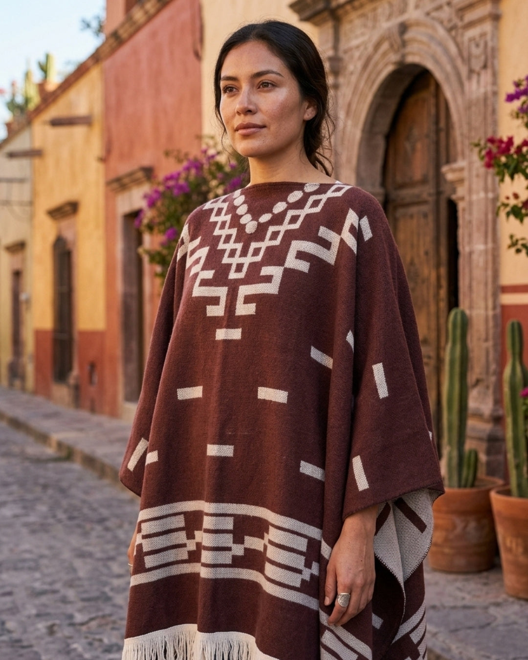 poncho-mexicain-franges-motif-azteque-situation-femme