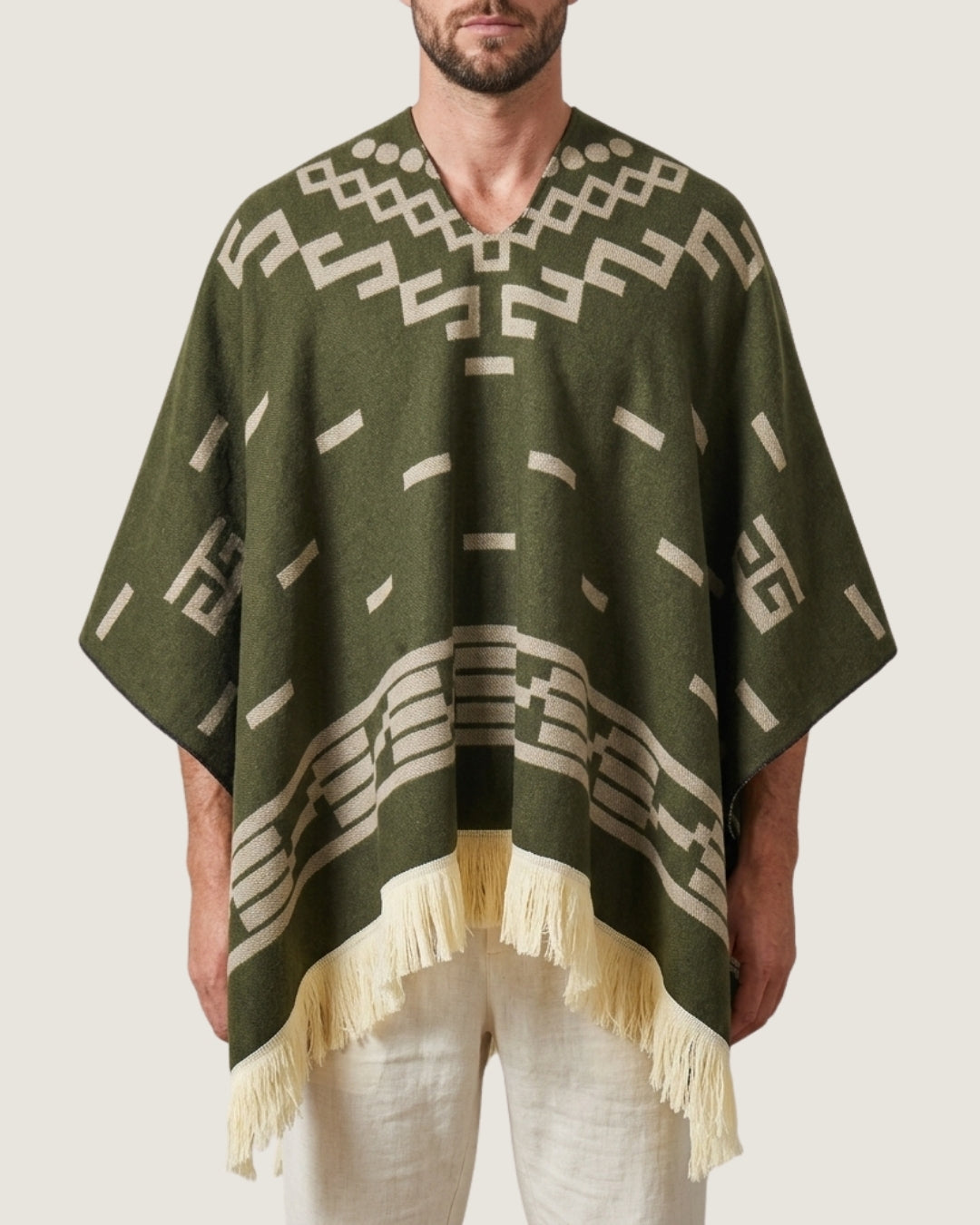 poncho-mexicain-franges-motif-azteque-studio-vert