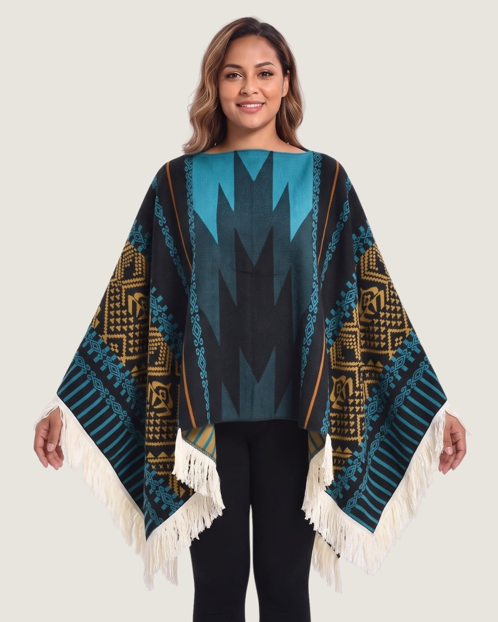 poncho-peruvien-franges-motif-ethnique-bleu