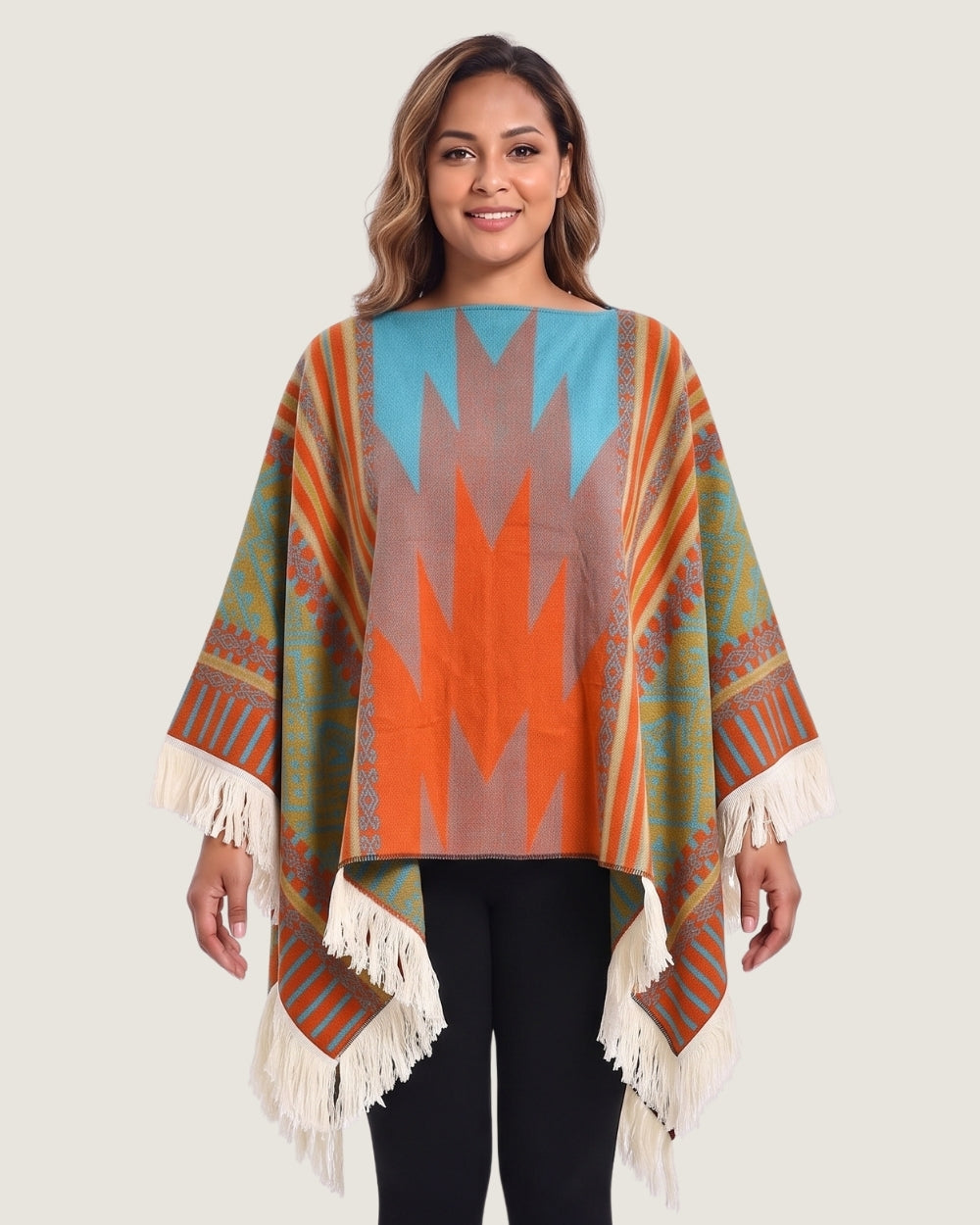poncho-peruvien-franges-motif-ethnique-orange