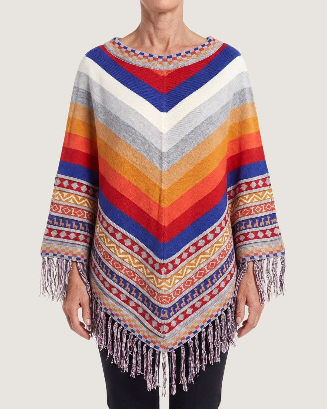 poncho-peruvien-multicolore-raye-franges-3