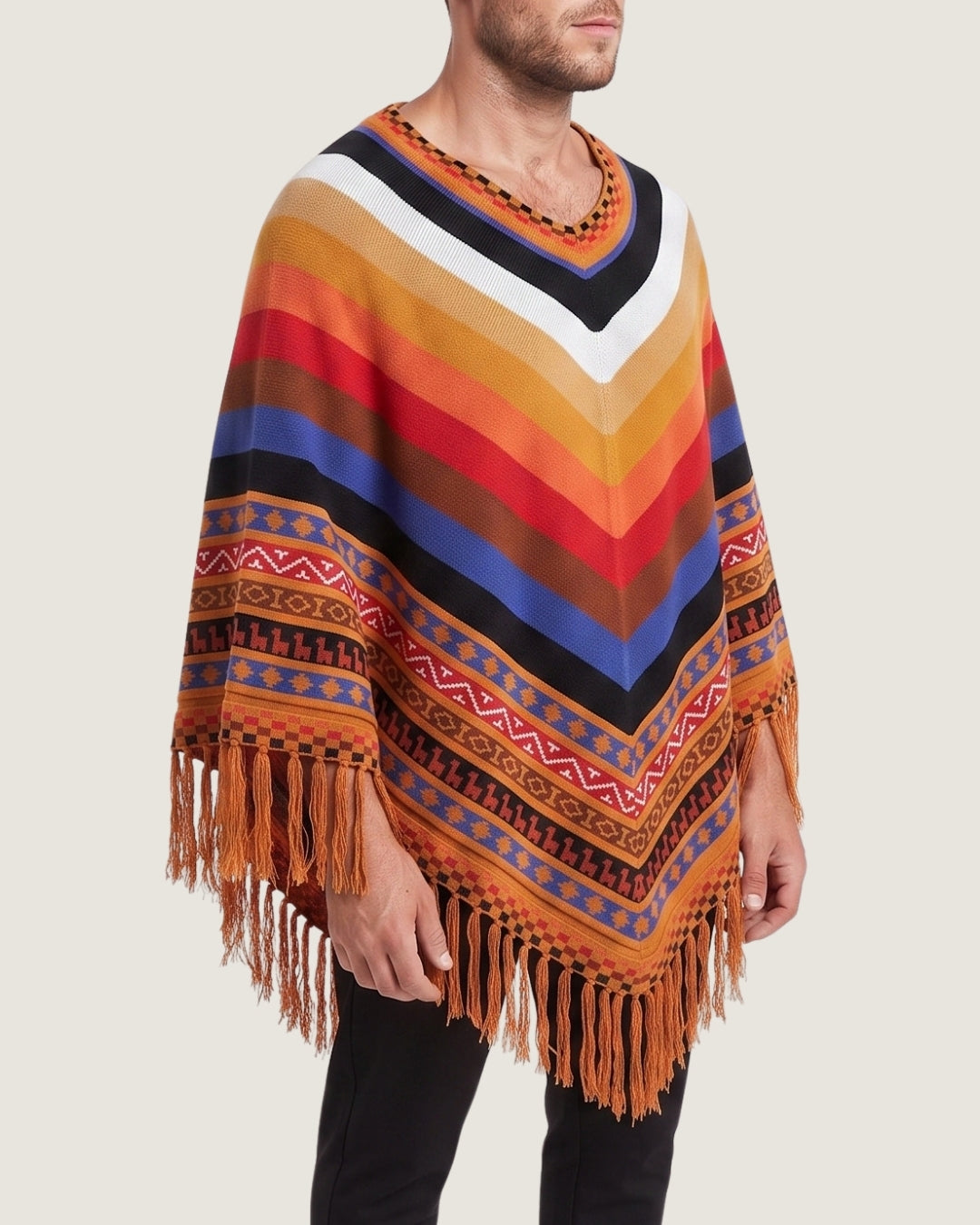 poncho-peruvien-multicolore-raye-franges-cote