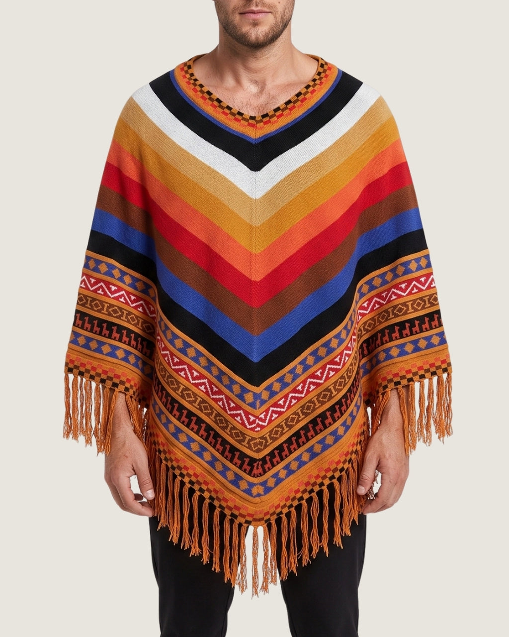 poncho-peruvien-multicolore-raye-franges