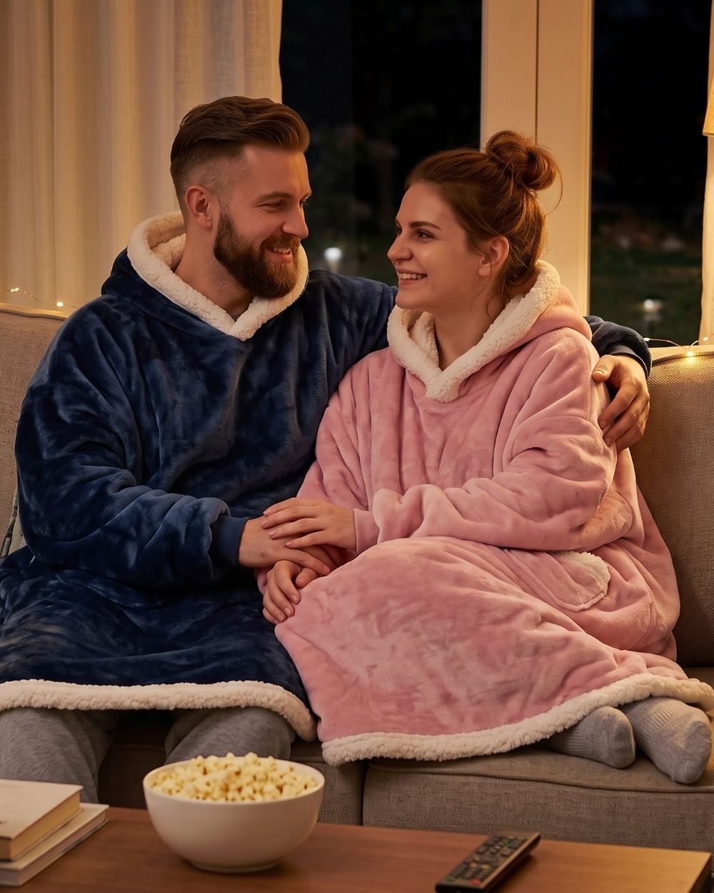 poncho-plaid-a-capuche-chaud-couple