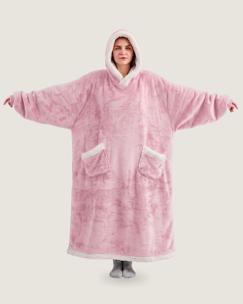 poncho-plaid-a-capuche-chaud-rose