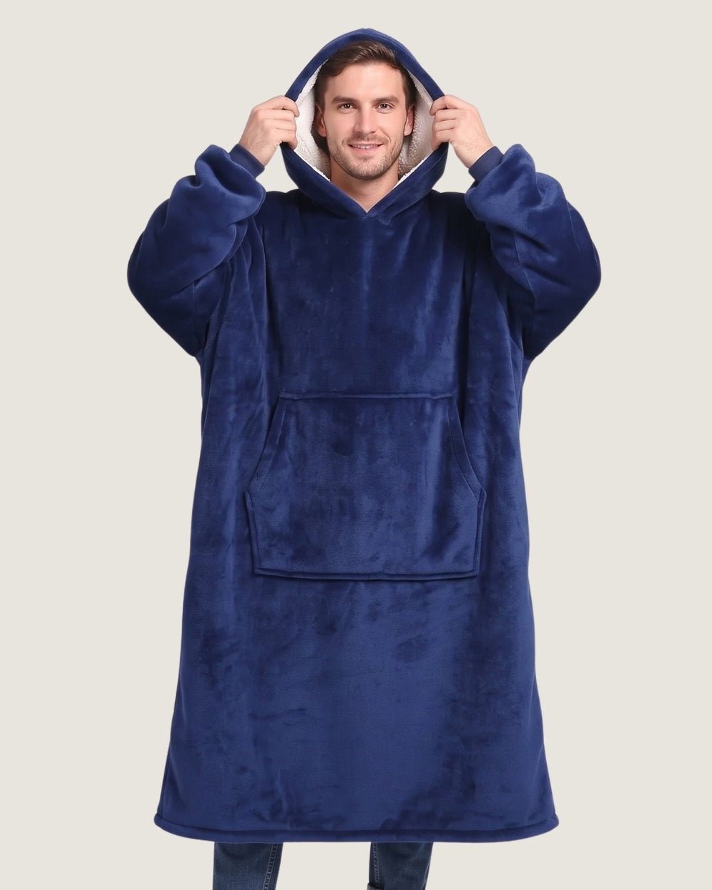 poncho-plaid-capuche-interieur-sherpa-bleu