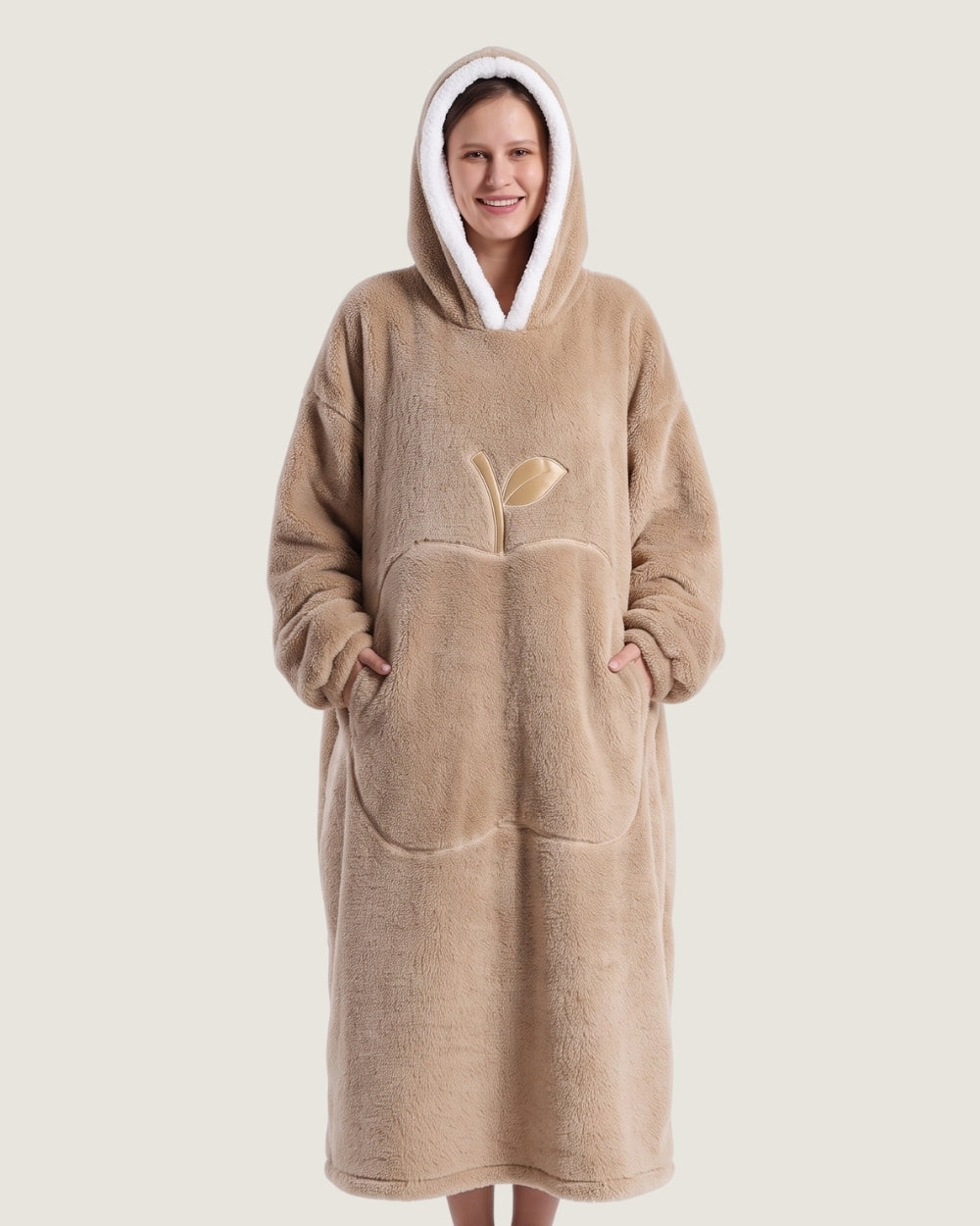 poncho-plaid-chaud-a-capuche-poche-ventrale-pomme-beige