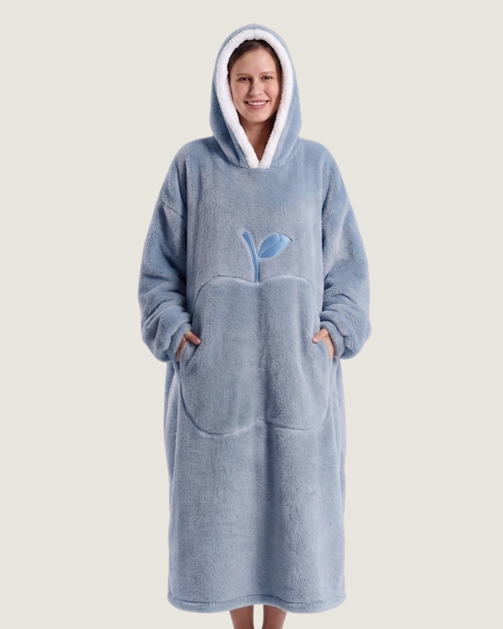 poncho-plaid-chaud-a-capuche-poche-ventrale-pomme-bleu-clair