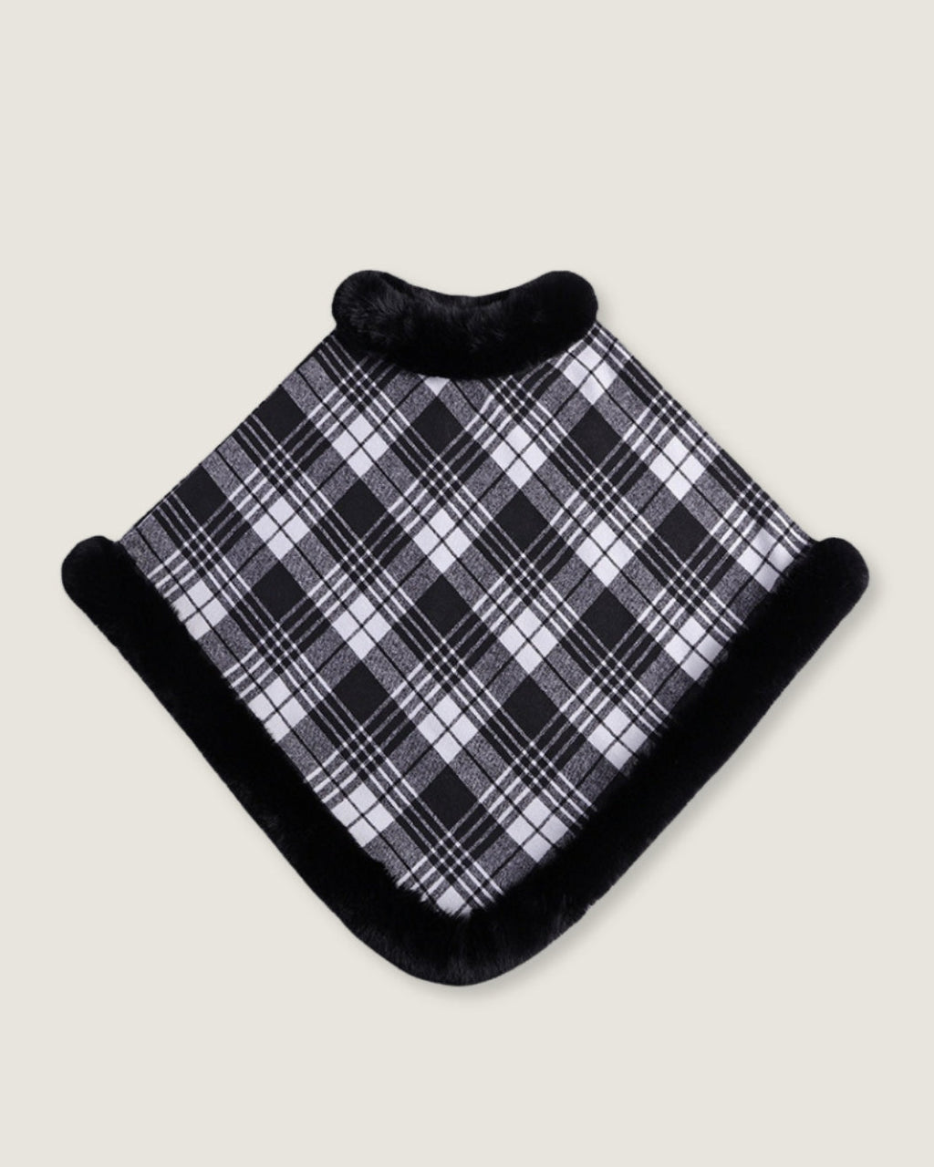 poncho-polaire-a-fourrure-femme-motif-plaid-tartan-seul
