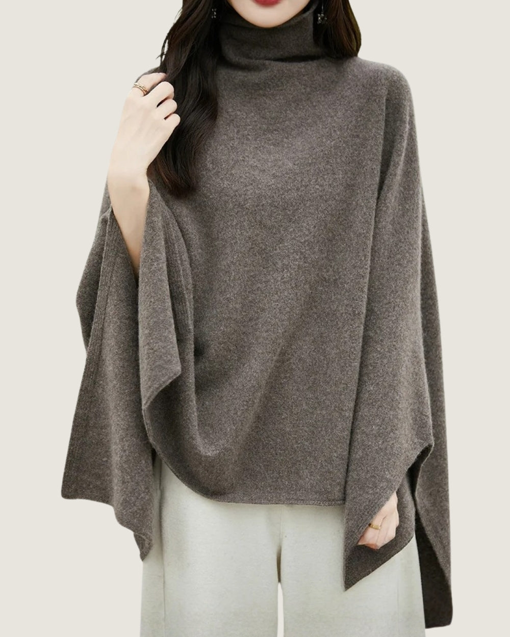 poncho-pull-femme-en-laine-col-roule-gris-brun