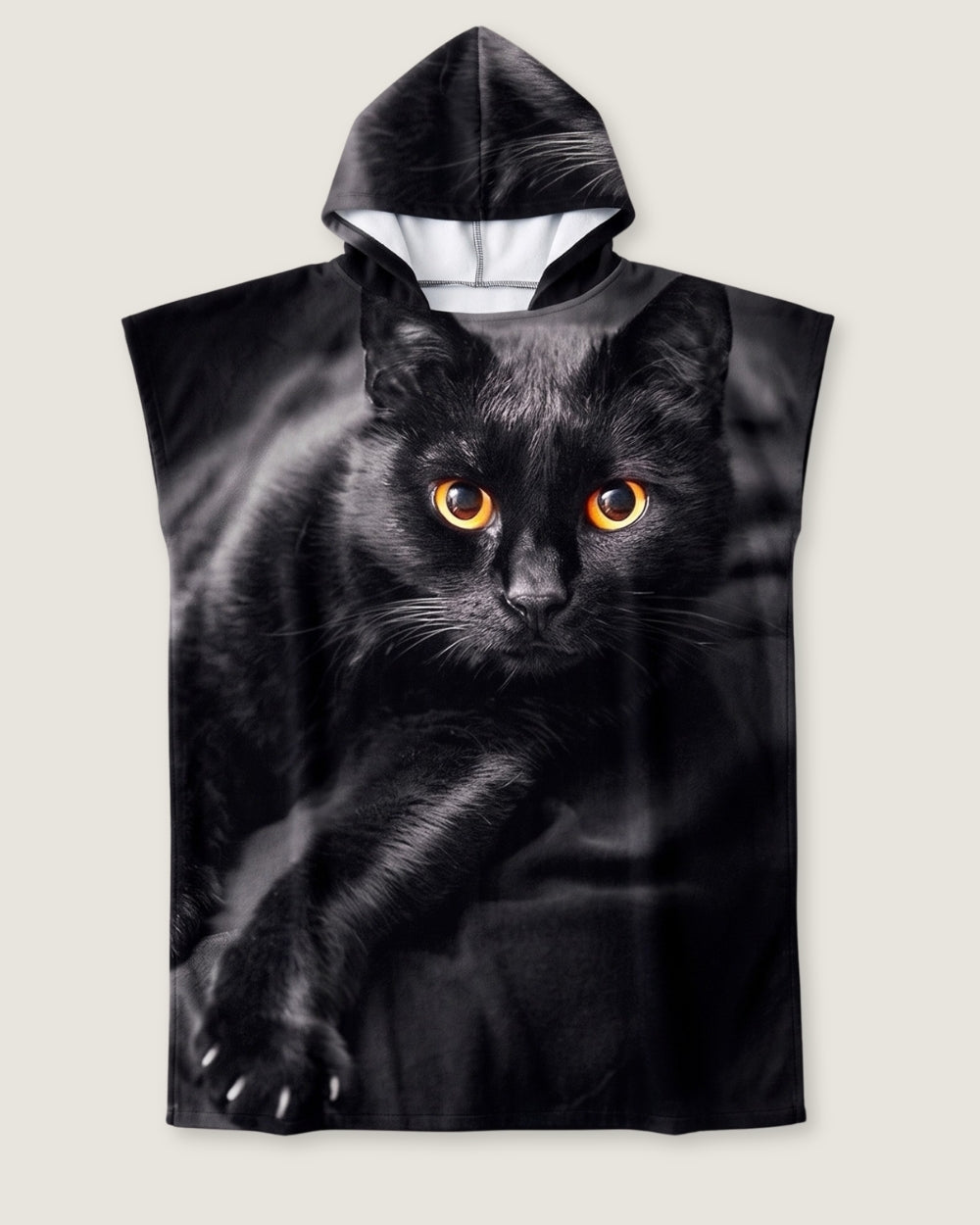 poncho-serviette-de-bain-en-microfibre-capuche-chat-noir-plat