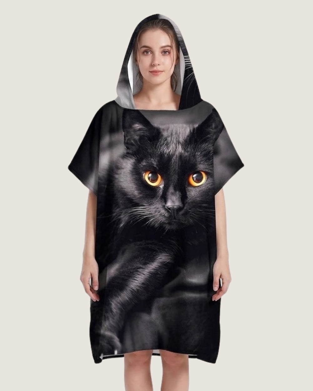 poncho-serviette-de-bain-en-microfibre-capuche-chat-noir